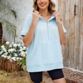 thumbnail image 4 of MEZZALL Women Solid Color Hoodies Sweatshirts Loose Zipper Pockets Short Sleeved Tops Basic Daily Outdoor Relaxed Fit Travel, 4 of 8