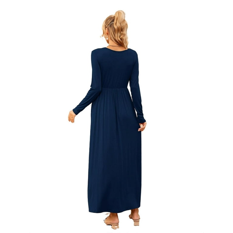 Casual Solid V neck A Line Long Sleeve Navy Blue Maternity Dresses Women s