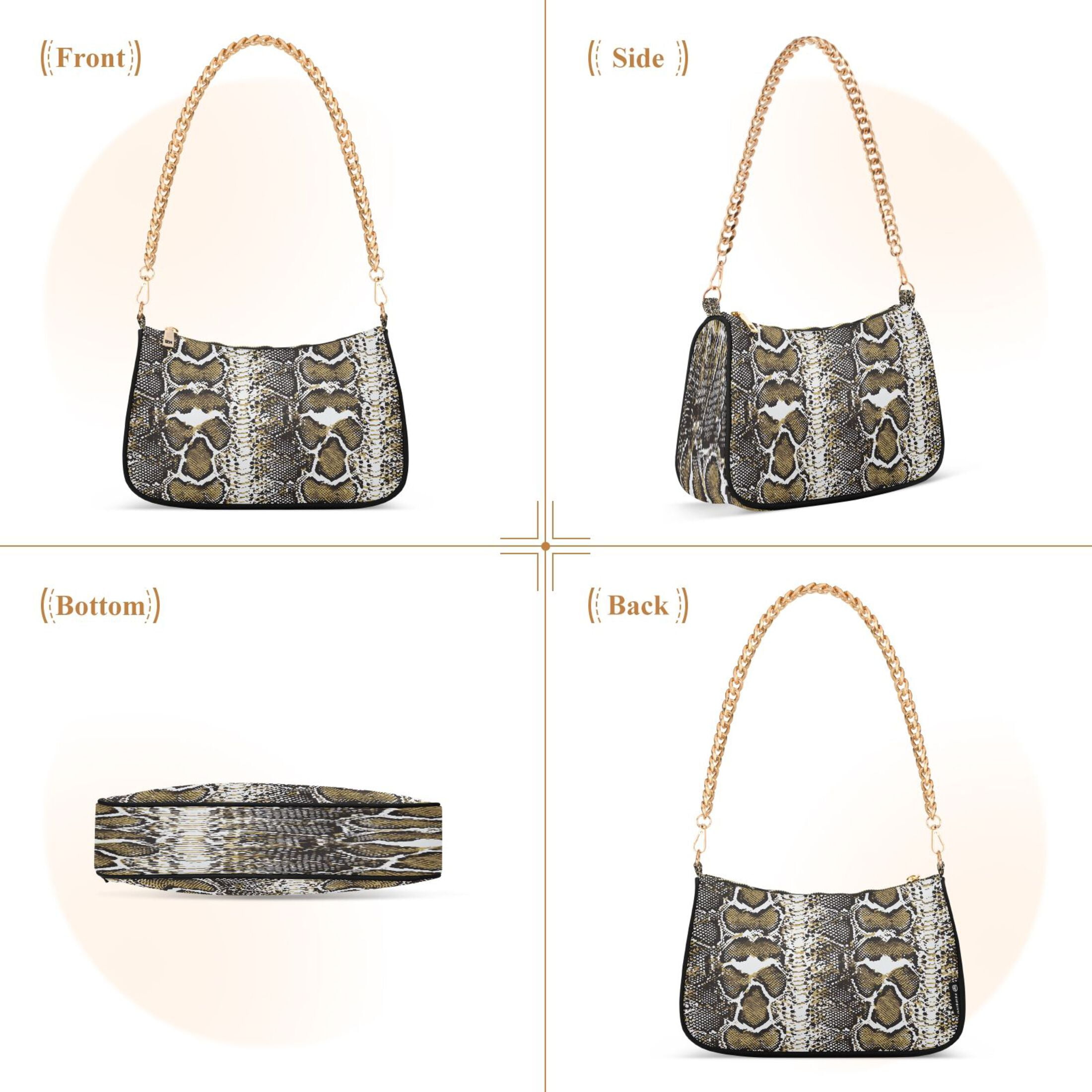 Ryvnso Snake Skin Womens Chain Shoulder Bag Tote Handbags Clutch Hobo Purse with Zipper for Travel