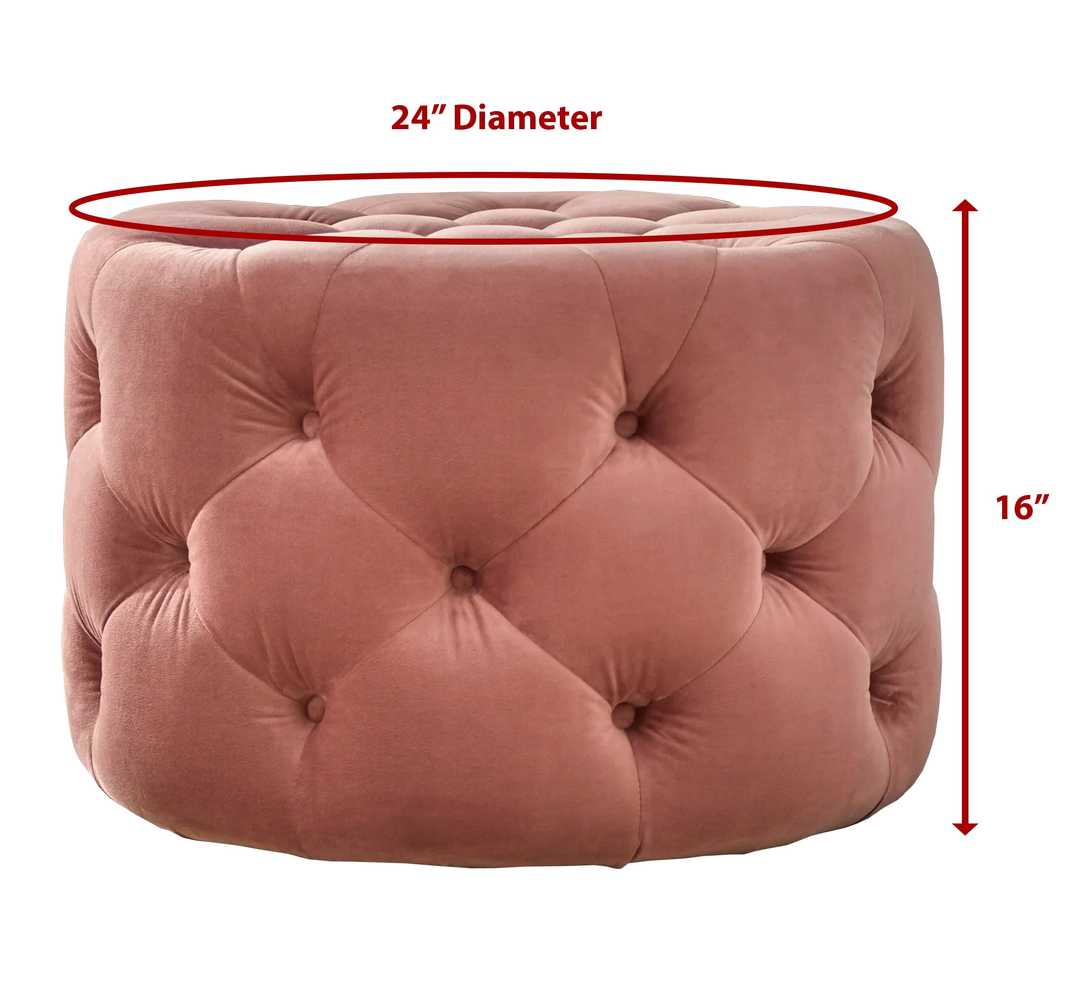 TMS Scopi Round Velvet Tufted Ottoman, Blush Pink