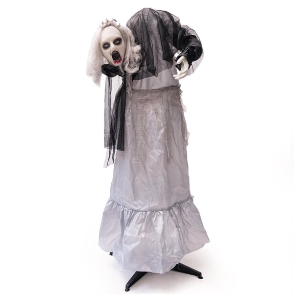 Halloween Talking Ghost Figurine, Sound-Activated Haunted House Decoration with Swinging Arms & Red Glowing Eyes, Battery Operated