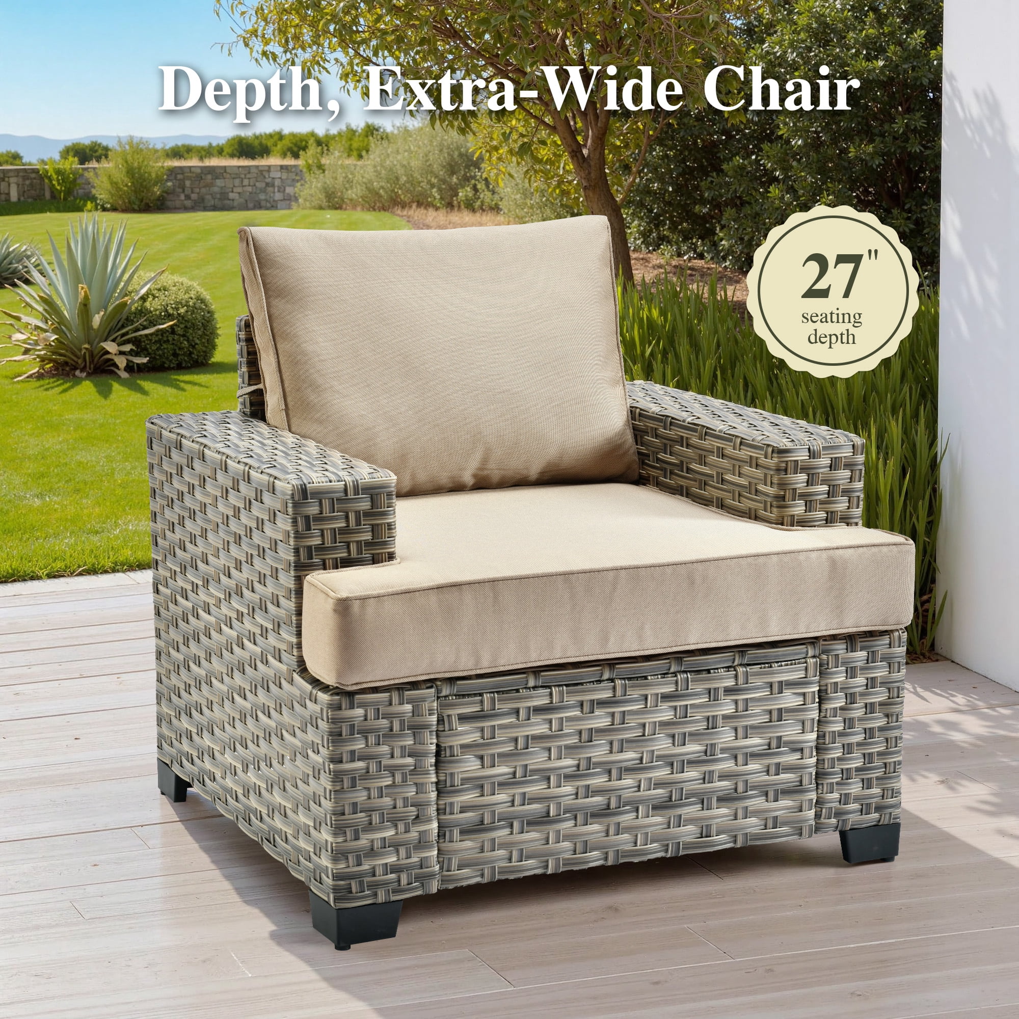 Ovios 8-Piece Outdoor Patio Furniture Set with Solar-Powered Lighted Coffee Table All-Weather Wicker Conversation Seating with Ottomans, Beige