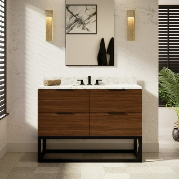 Mia 48" Bathroom Vanity with Walnut Cabinet and Carrara Marble Top