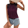 thumbnail image 2 of Women'S Lace Sleeveless Tops Pleated Summer Tank Tops 2025 Dressy Casual Sleeveless Shirts Blouse Wine Red M, 2 of 9