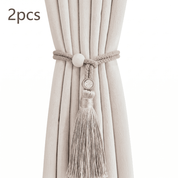 ROSEXIXI Curtain Tiebacks, 2 Pcs Braided Rope Curtain Tie Backs, Faux Crystal Tassel Drapery Tiebacks for Home Living Room Bedroom Office Window Decor