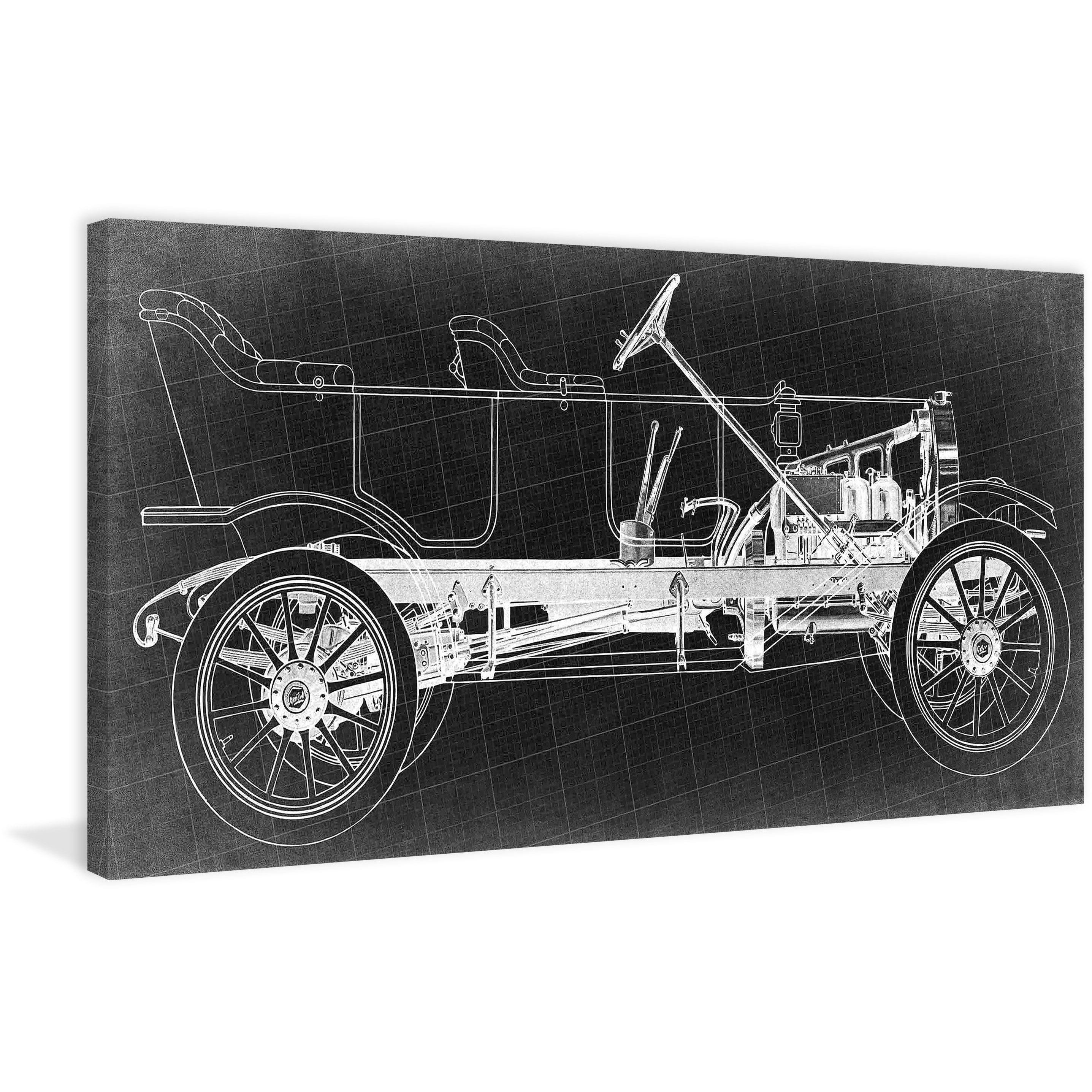 Marmont Hill Inc Marmont Hill - Vintage Race Car Blueprint 2 Painting Print on Canvas - Multi-color