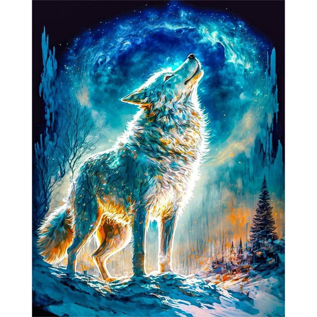 Pintura de diamante 5D DIY Kit de lobo de taladro redondo completo Artesanía de decoración del hogar (A7086) Hugtrwg Para estrenar