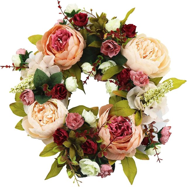 Corona de puerta de flores de peonía artificial Li build 30 cm primavera verano decoración hogar