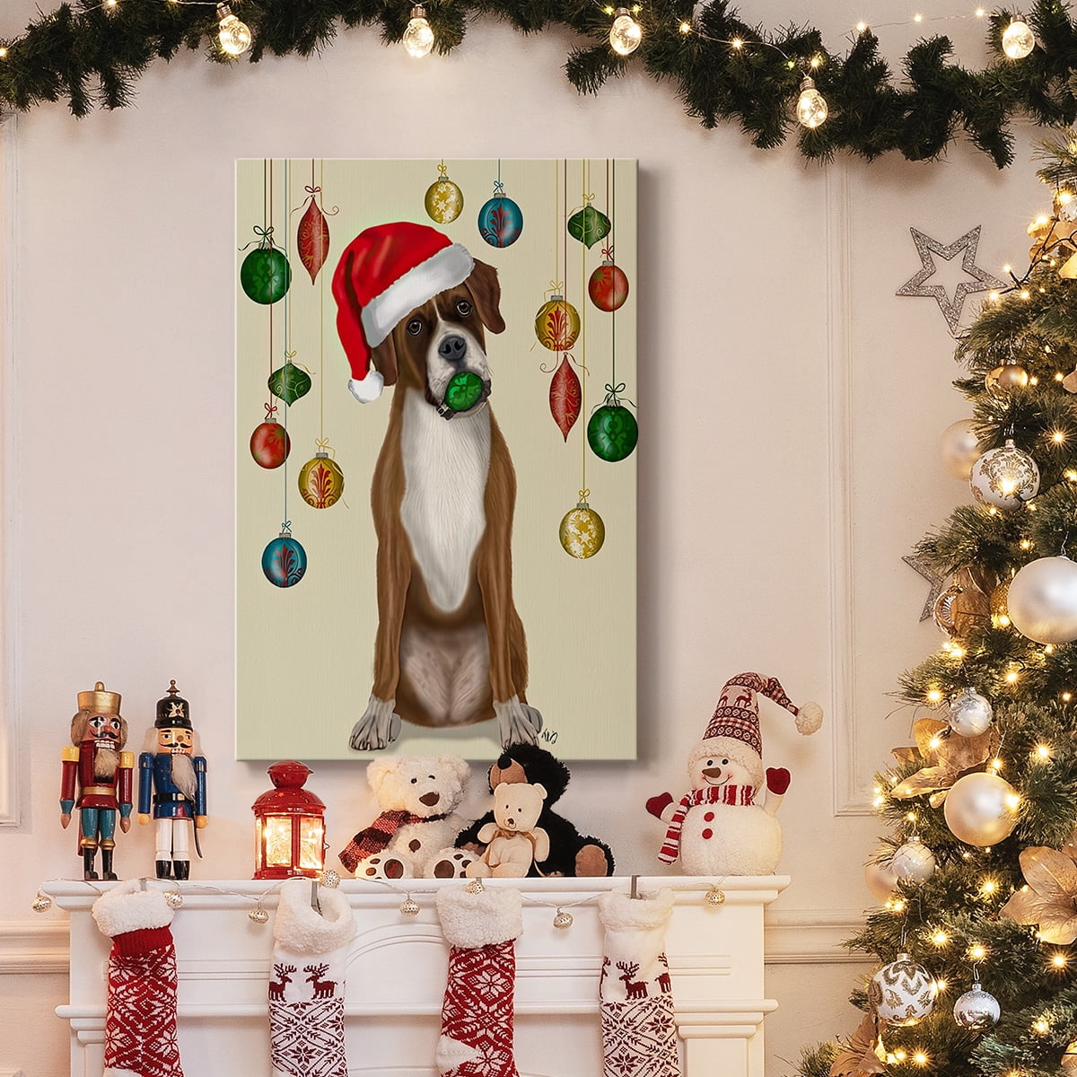 Christmas Boxer and Bauble Ball- Gallery Wrapped Canvas