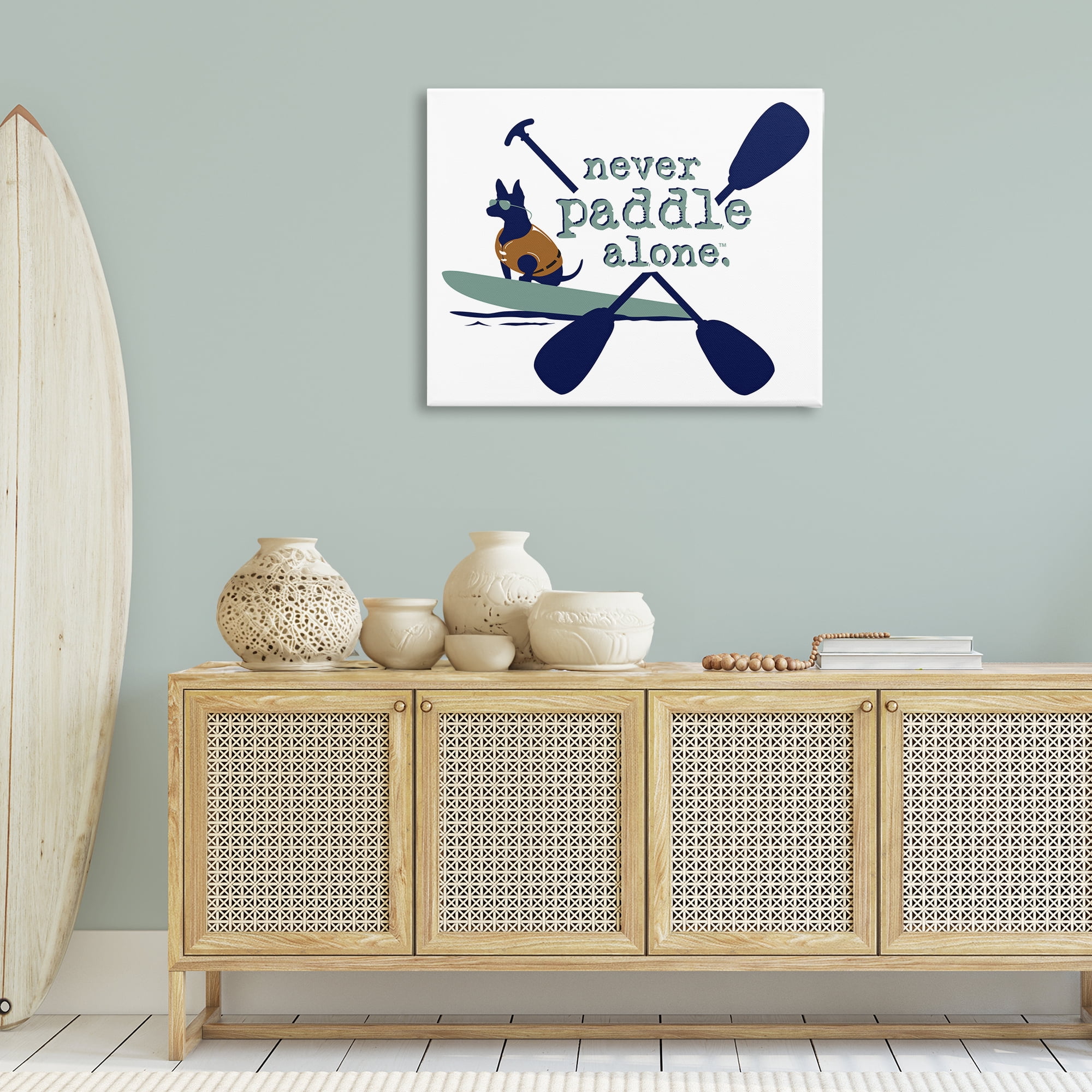 Stupell Industries Never Paddle Alone with Dog Animals Painting Wrapped Canvas Art Print Wall Art, 40 x 30