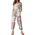 thumbnail image 6 of JULMCOMO Cotton Linen Jumpsuits for Women Floral Print Scoop Neck Loose Fit Overalls Tie Strap Sleeveless Casual Summer Overalls Pink XL, 6 of 7