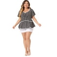 thumbnail image 3 of DARING DIVA Women's Plus Tiered Floral Babydoll Blouse with Short Sleeves 2X Black, 3 of 6