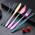 thumbnail image 4 of Juego de utensilios de acero inoxidable, juego de cubiertos portátil con pajitas y bolsa organizadora para viajes, escuela, lugar de trabajo, juego colorido, 4 of 5
