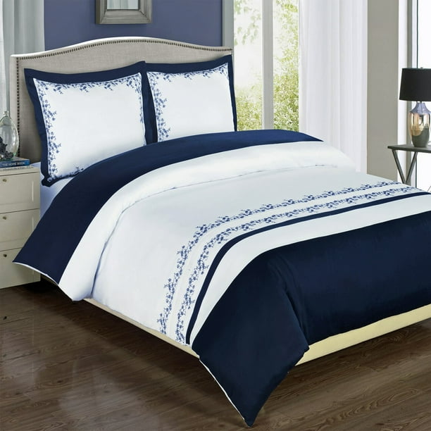 Luxury Soft 100 Cotton 3 Piece Duvet Cover Set Embroidered King