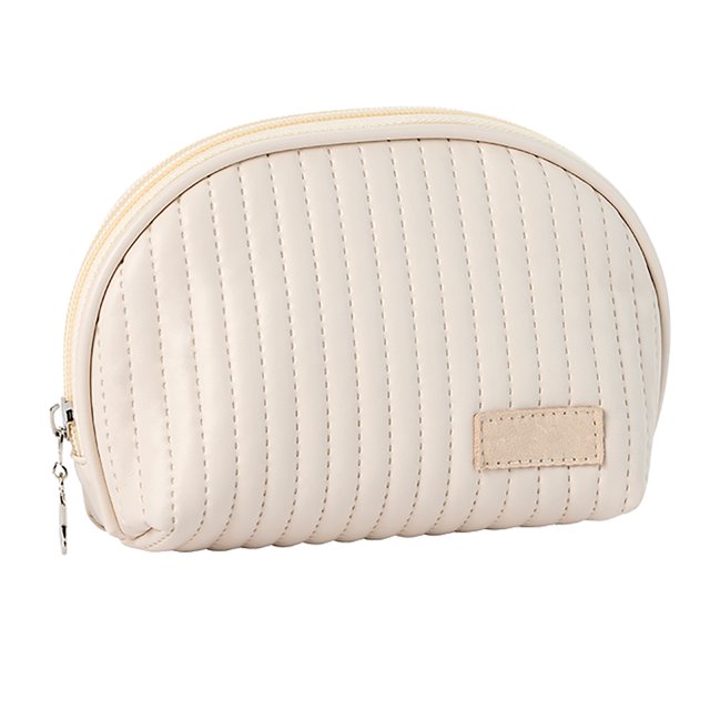 Estuche de maquillaje de piel sintética color beige con organizador de viaje de gran capacidad para cosméticos y pintalabios