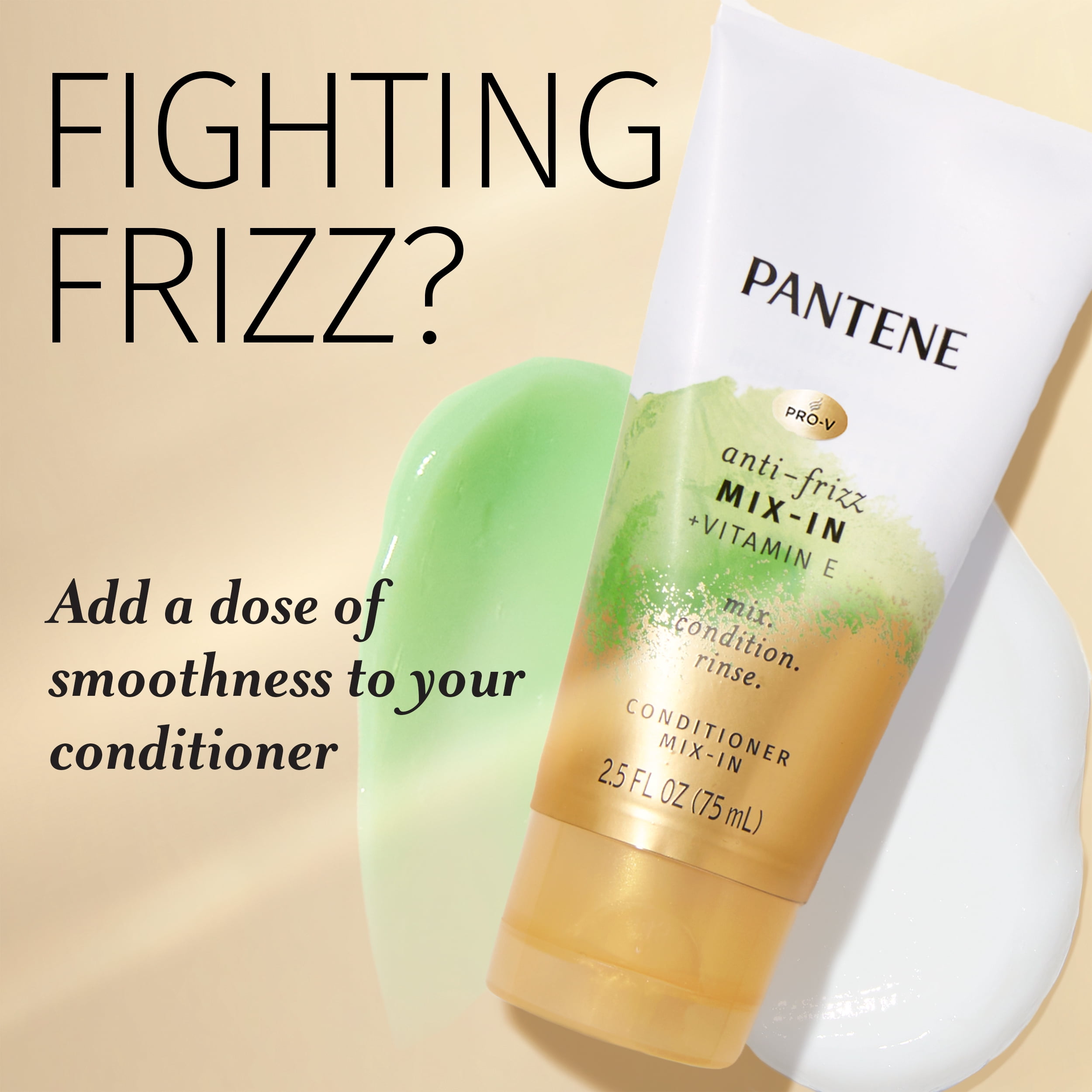 Pantene Anti-Frizz Booster Shot, Conditioner Mix-in, Smoothing Frizzy Hair, Vitamin E, 2.5 fl oz