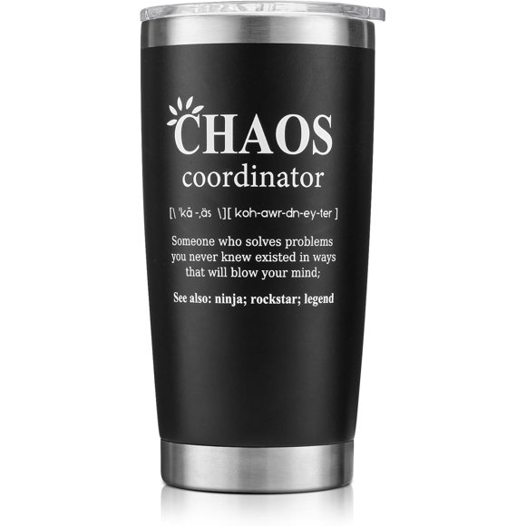 Christmas Gifts for Men Boss Coworker Teacher Friend - Chaos Coordinator Tumbler - Birthday, Funny Gifts for Men, 20 Oz Black