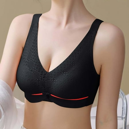 

PEASKJP Nursing Bras Wider Strips Minimizer Bra for Women Full Coverage Plus Size Compression Bra Unlined Bras Women s Lingerie Black L