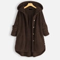 thumbnail image 2 of Women Fleece Irregular Long Sleeve Button Pocket Hooded Coat, 2 of 6
