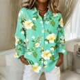 thumbnail image 2 of Sewkxo Woman's Hawaii Shirts Floral Printed Long Sleeves Lapel Collared Buttons Tropical Beach Blouse Fashion Baggy Party Holiday Top,Light Green S, 2 of 5