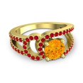 thumbnail image 3 of 2.50 T.C.W Forme Ronde Citrine & Rouge Rubis Pierre Précieuse Sparkle Bague de Mariée pour les Femmes Solide 14K Or Jaune Taille 5.5 par Diamond-Capitals, 3 of 8