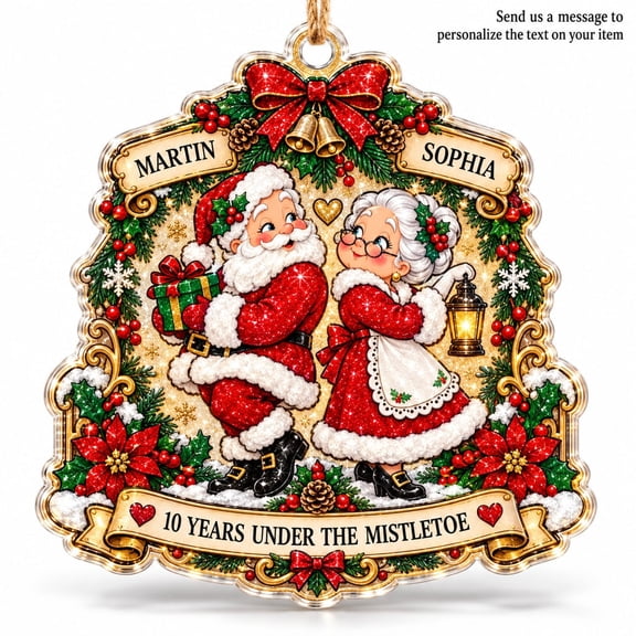 Personalized Ornament Santa Mrs. Claus Mistletoe Glass Christmas Tree Decor Gift