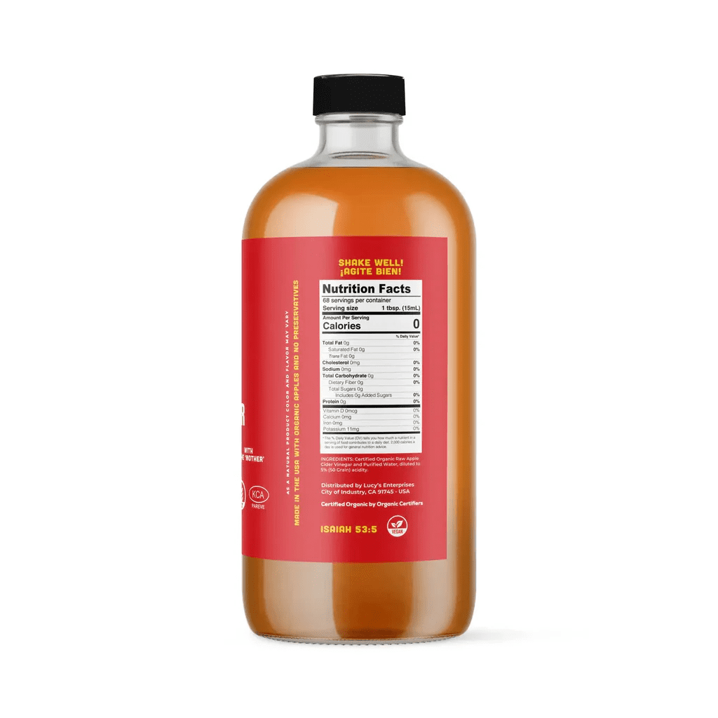 Lucy's Raw Apple Cider Vinegar Unfiltered Unpasteurized With The Mother Organic Non-GMO Glass Bottle 34oz