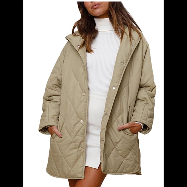 Chaqueta Larga con Capucha y Acolchado de Rombos para Mujer, Abrigo de Invierno de Moda, Holgado y de Gran Tamaño, Chaquetas Cálidas de Larga. Verde M