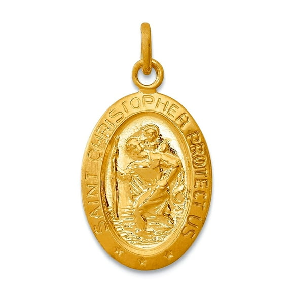 24k Gold Plated 925 Sterling Silver Solid Polished Satin Back Engravable (back only) Saint Christopher Pendant Necklace