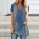 thumbnail image 2 of Tops sueltos plisados de manga corta para mujer Tops casuales de talla grande Camisetas informales de verano con cuello en V y manga corta Camisetas para mujer Camisetas Azul real / 2XL, 2 of 5