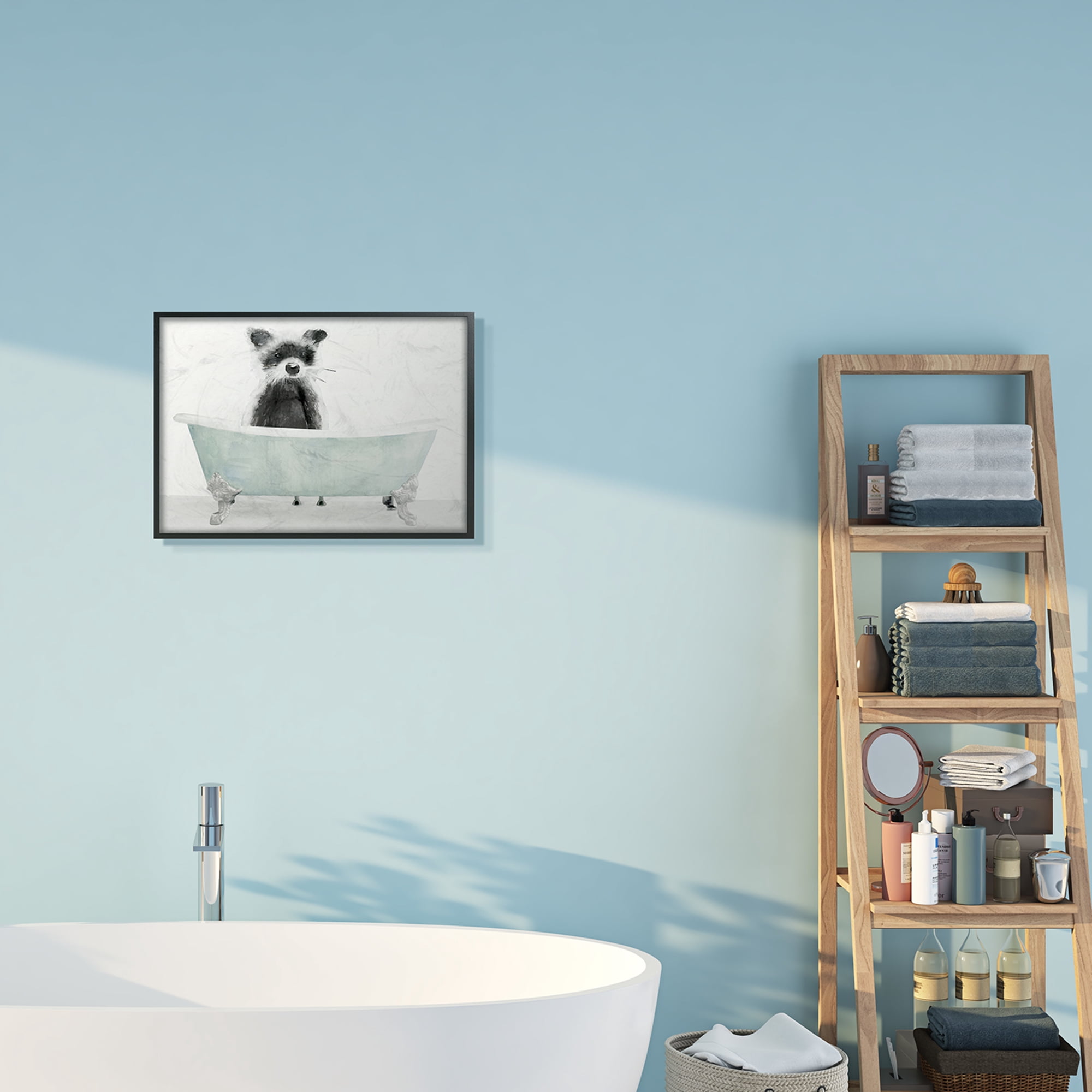 Stupell Industries Raccoon In A Tub Funny Animal Bathroom Drawing Paintings Black Framed Art Print Wall Art, 16x20, by Stellar Design Studio