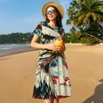 thumbnail image 4 of Fotbe Robe Rétro Motif Aigle Américain Décontractée Mode Femme Manches Courtes Robe Maxi Robe T-Shirt Rayée Longue à Blocs de Couleur, 4 of 6