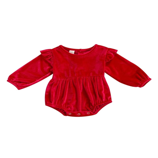 Body Manches Longues à Volants Mode Velours Solide d'Automne pour Bébé Fille