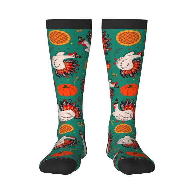 Fotbe Cartoon Turkey Calcetas Divertidas Estampadas para Hombre y Mujer, Calcetas de Algodón hasta la Rodilla para Caminar, Correr, Enfermería y Embarazo