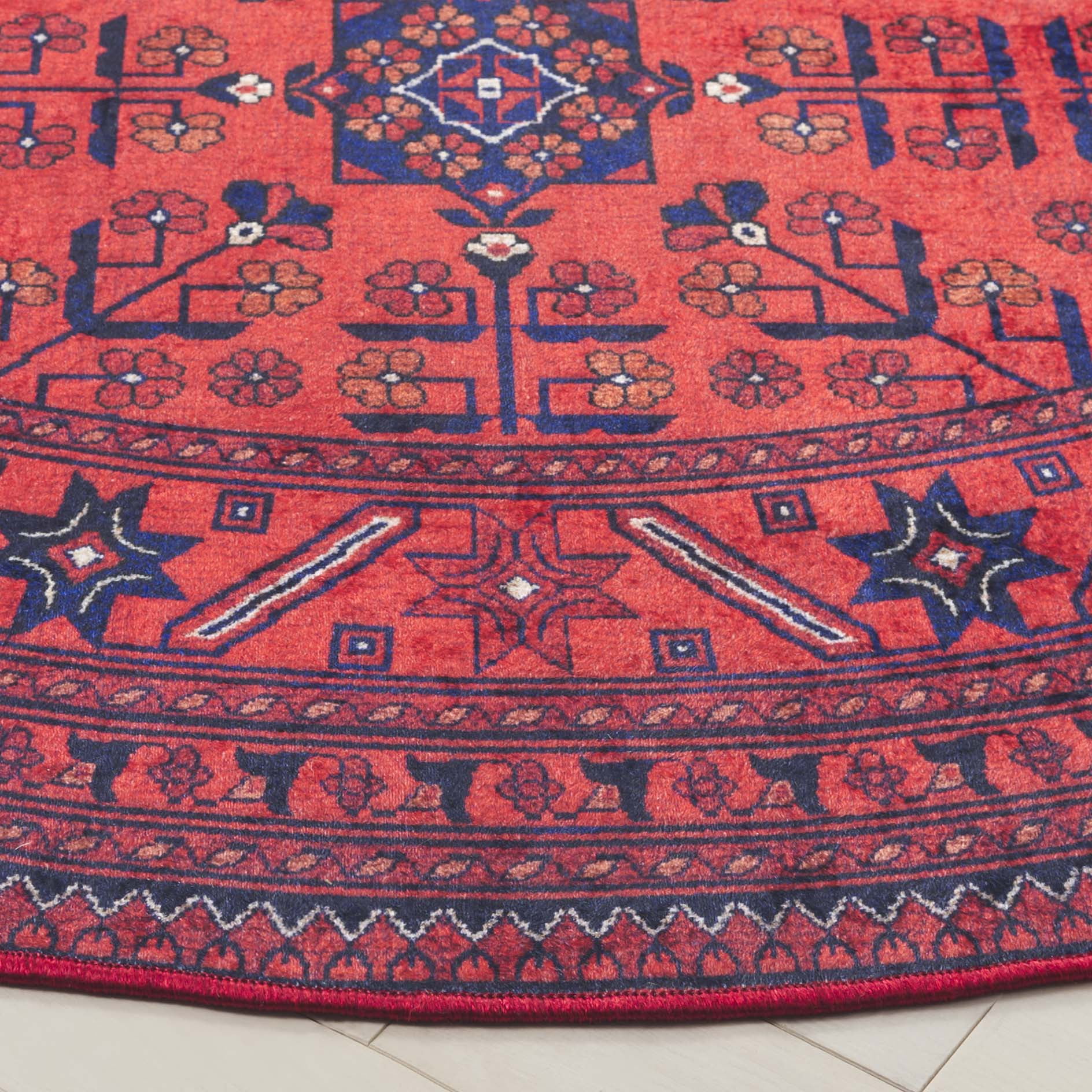 SAFAVIEH Orlando Martina Geometric Machine Washable Area Rug, Red/Black, 5'5" x 5'5" Round