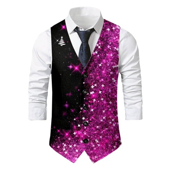 Telankuip Retro Vests for Men Herringbone Tweed Stand-Up Collar Formal Suit Vest Single Sleeveless Casual Business Wedding Groomsmen Waistcoats with Pockets Hot Pink XXXXL