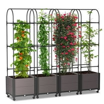 MOPHOTO 16"X12"x61" Raised Garden Bed Planter Box with Wheels, Planter Raised Garden Bed with Trellis for Climbing Vegetables Plants Tomato Cage with Reservoir, 4 Pack