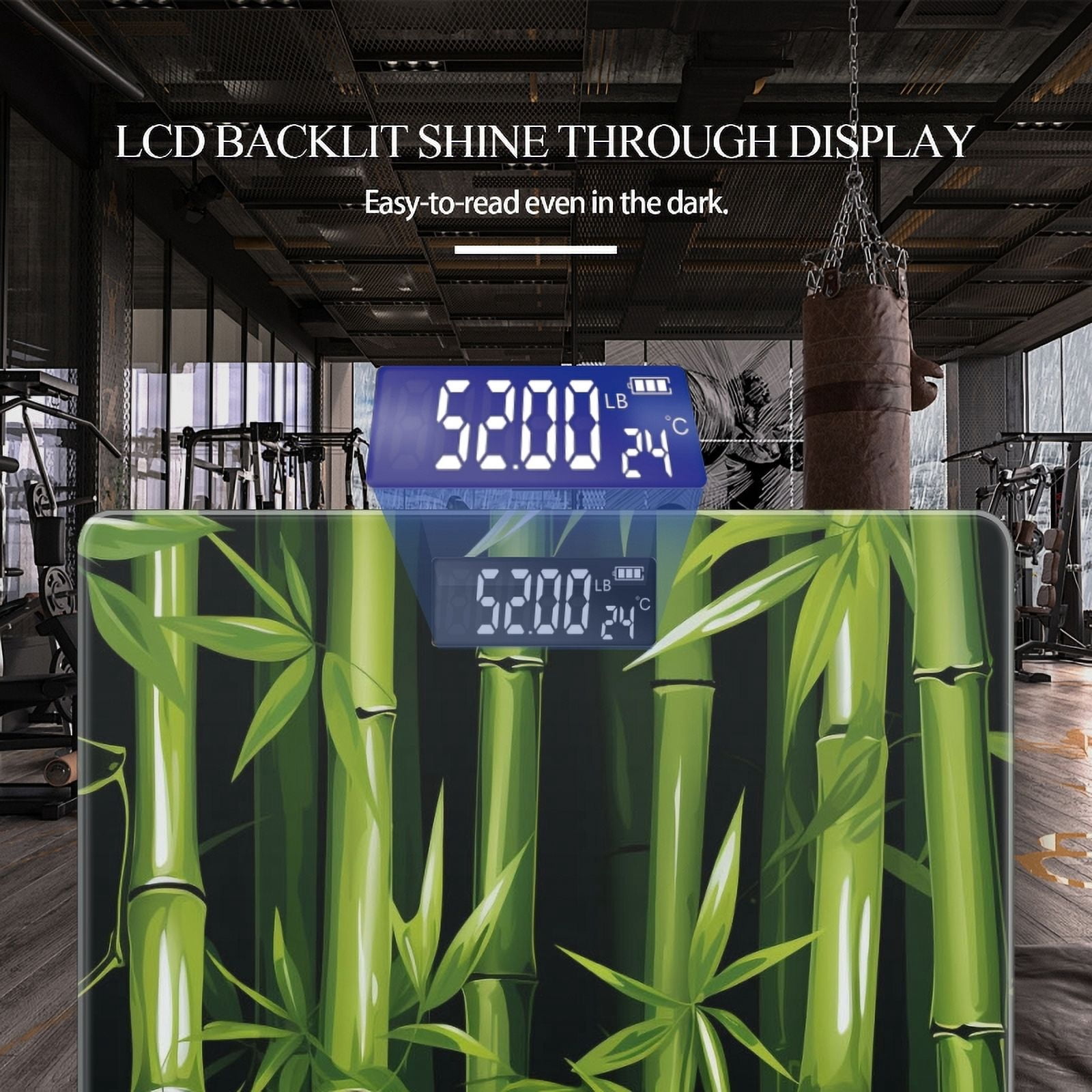 Bathroom Scale, Highly Accurate Digital Body Scale,Precisely Measures Weight up to 400 lbs-Green Bamboo With Black Background