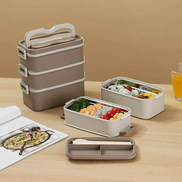 Boîte à Bento Multi-Couches, Boîte à Lunch Portable, Micro-Ondes Sûr, Acier Inoxydable 304 + Plastique Durable, Design Moderne, Travailleurs de Bureau, Garde les Aliments Frais, Récipient de Préparation de Repas, YISHFHP, Marron
