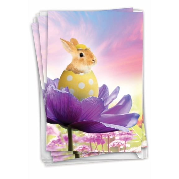 NobleWorks Pack of 3 Easter Greeting Cards with Envelopes (1 Design, 3 Each) Hatching Rabbits - Flower C8993GEAG-C3x1