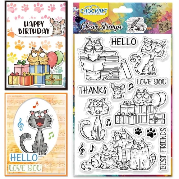Quirky Cat Clear Stamps Funny Cat Transparent Stamps Animals Silicone Clear Stamp Seals for DIY Scrapbooking Photo Album Decoration 4.3x6.3 inch