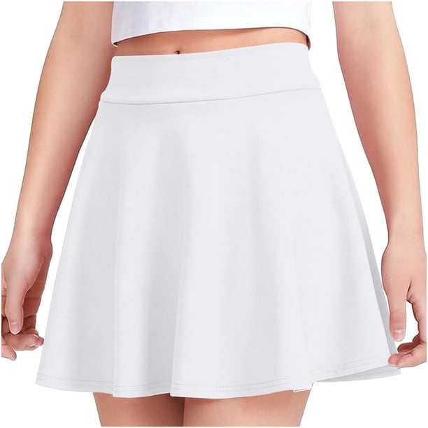 Odeerbi Niñas Mini Falda Plisada Color Sólido Cintura Elástica Falda Uniforme de La Escuela