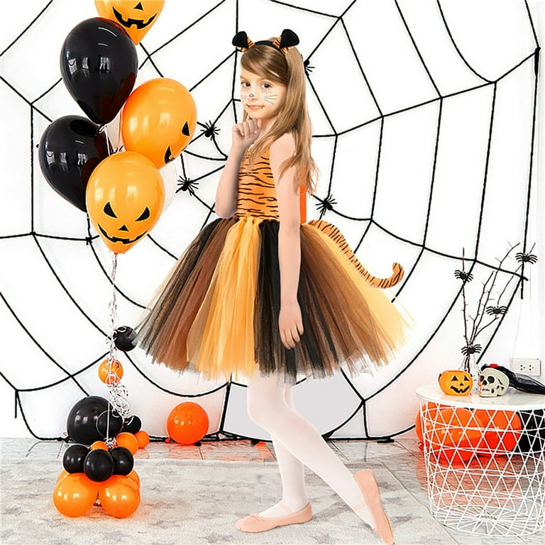 Enjocho Girls Jungle Animal Dress with Ears Headband & Tail Accessories for Halloween Birthday Pary 3pcs Set 5-6 Years, Kids Unisex, Yellow