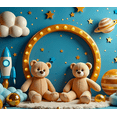 thumbnail image 4 of Blue Themed Background with Clouds Stars and Teddy Bears Banner Party Decorations Birthday Party Photography Props Baby Shower Backdrop Decors, 4 of 8