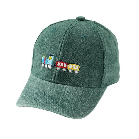 TAIAOJING Toddler Kids Vintage Washed Baseball Cap For Boys Girls Retro Train Design Adjustable Sun Hat For Outdoor Activities Versatile 2-8Y