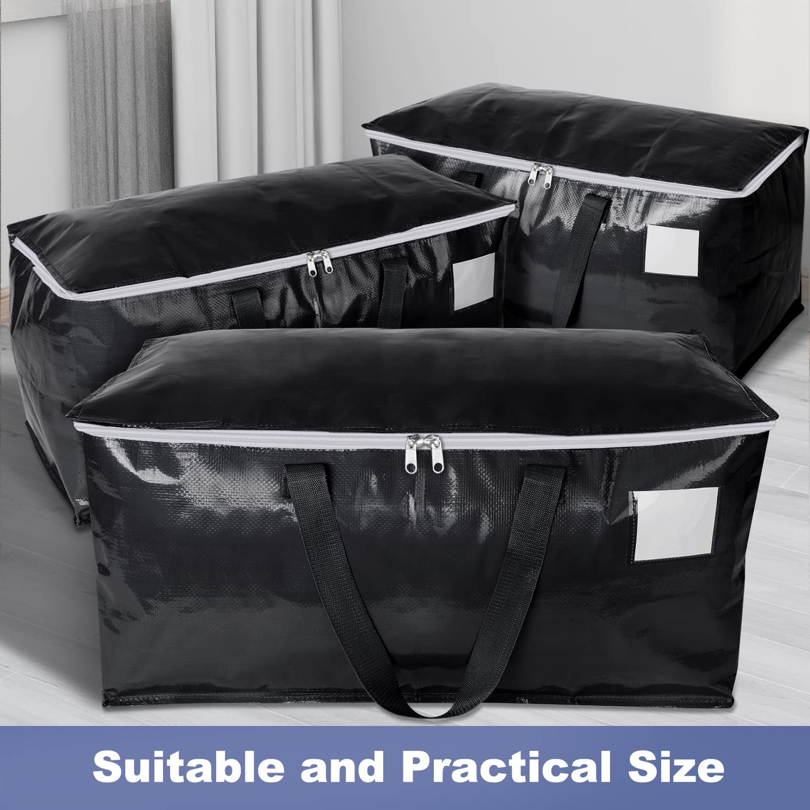 8 Pack Totes for Storage Large Moving Bags Heavy Duty, Moving Boxes with Zippers Top and Sturdy Handles, Dorm Storage Bags for Space Saving and Packing,Collapsible Moving Supplies(Black,93L)