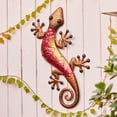 thumbnail image 6 of LuxenHome 24-Inch Pink Gecko Lizard Metal and Glass Outdoor Wall Decor, 6 of 9