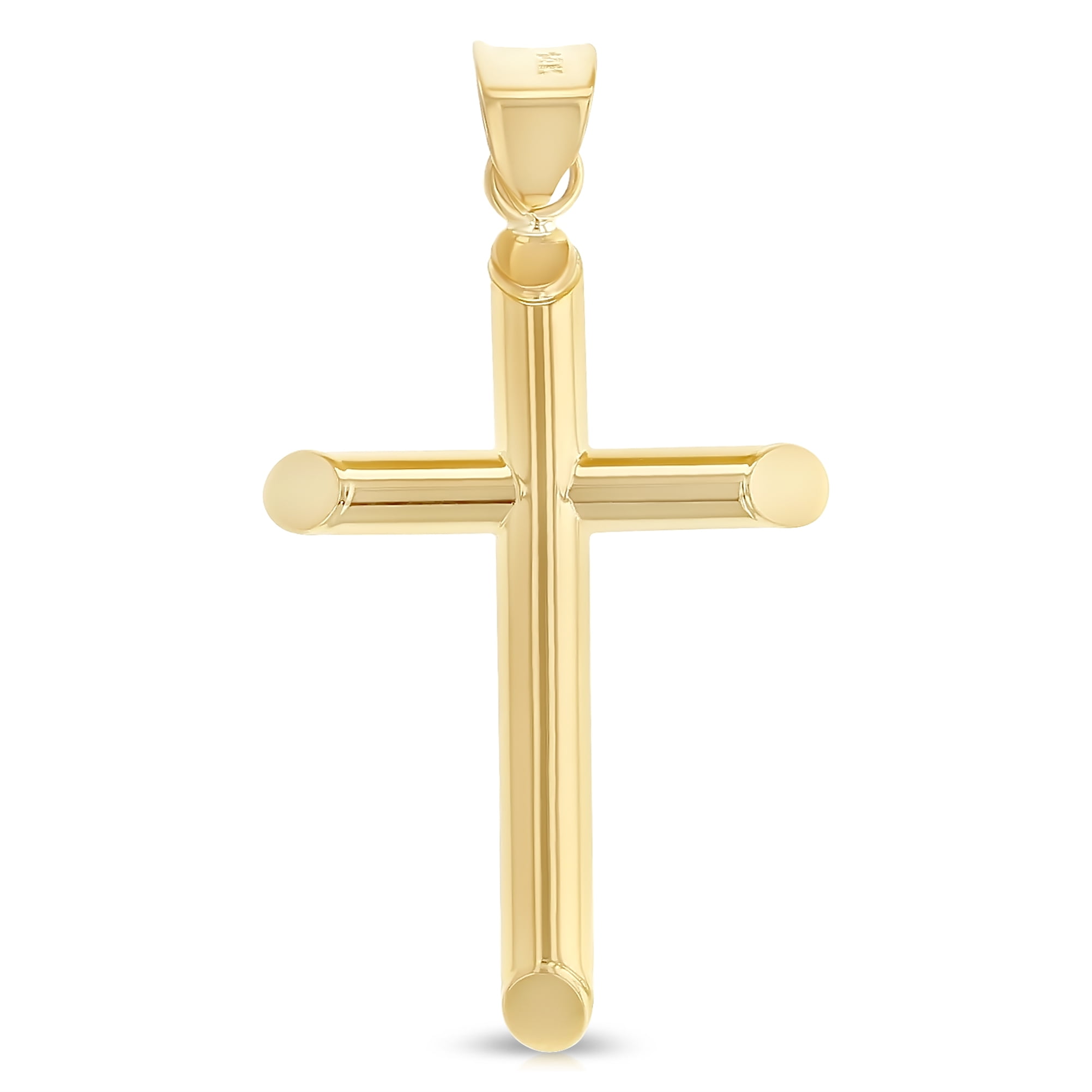 Ioka-14K Yellow Gold Classic Cross Pendant with 1.2mm Singapore Chain Chain Necklace - 16"