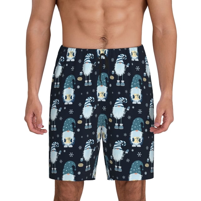 Vsdgher Short de Pyjama de Noël Imprimé Bleu pour Hommes Bas de Pyjama Léger avec Poches-3TG