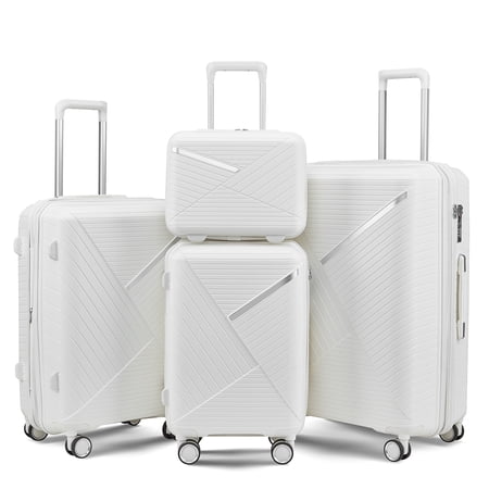 4-Piece Luggage Set (14/20/24/28) - Expandable, Lightweight Suitcases featuring 4 Double 360° Mute Spinner Wheels, Sturdy PP Materials, and TSA Lock(White)